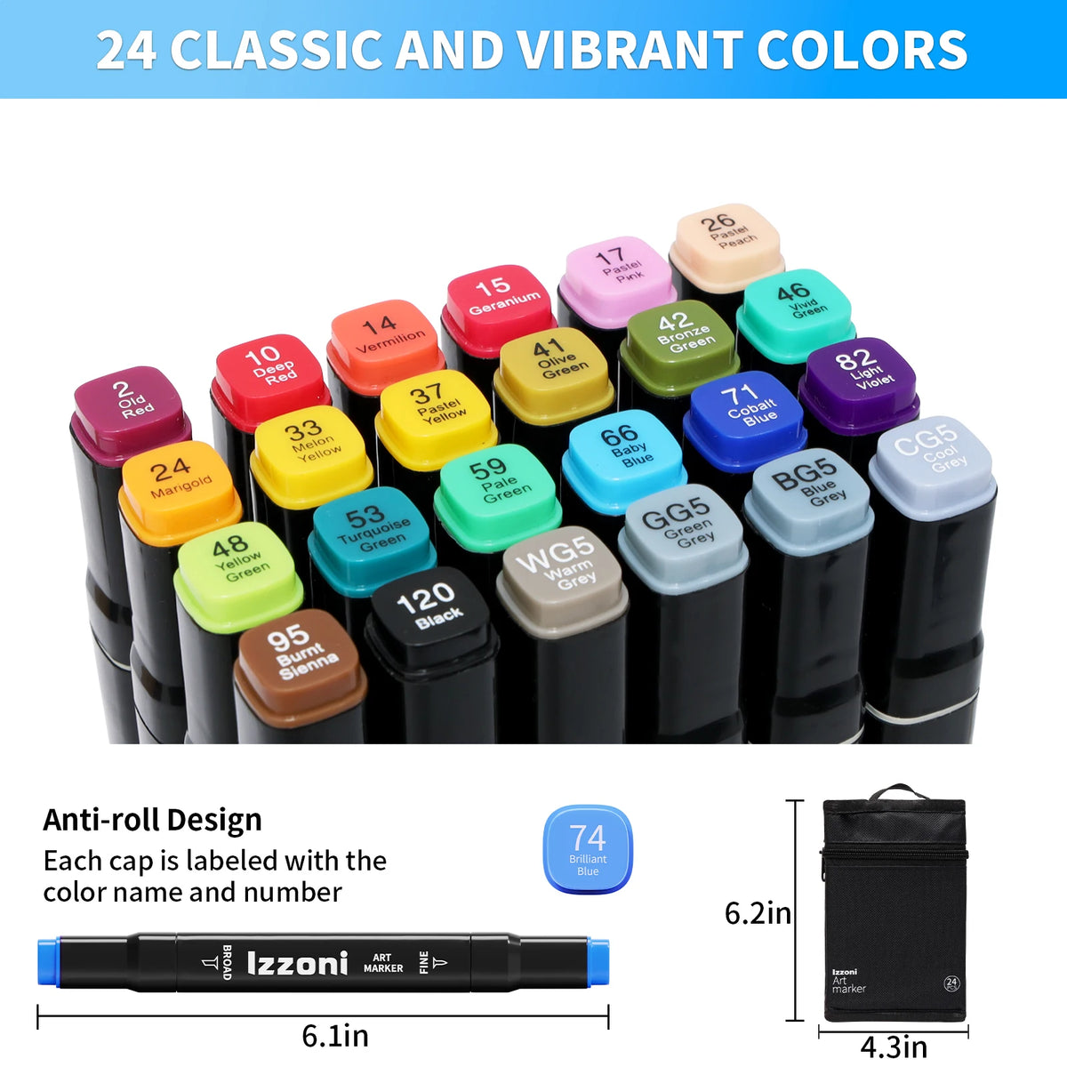 24 Colors Alcohol Markers Brush Tip Dual Tip Art Markers for Marker Pens for Adult Coloring Painting