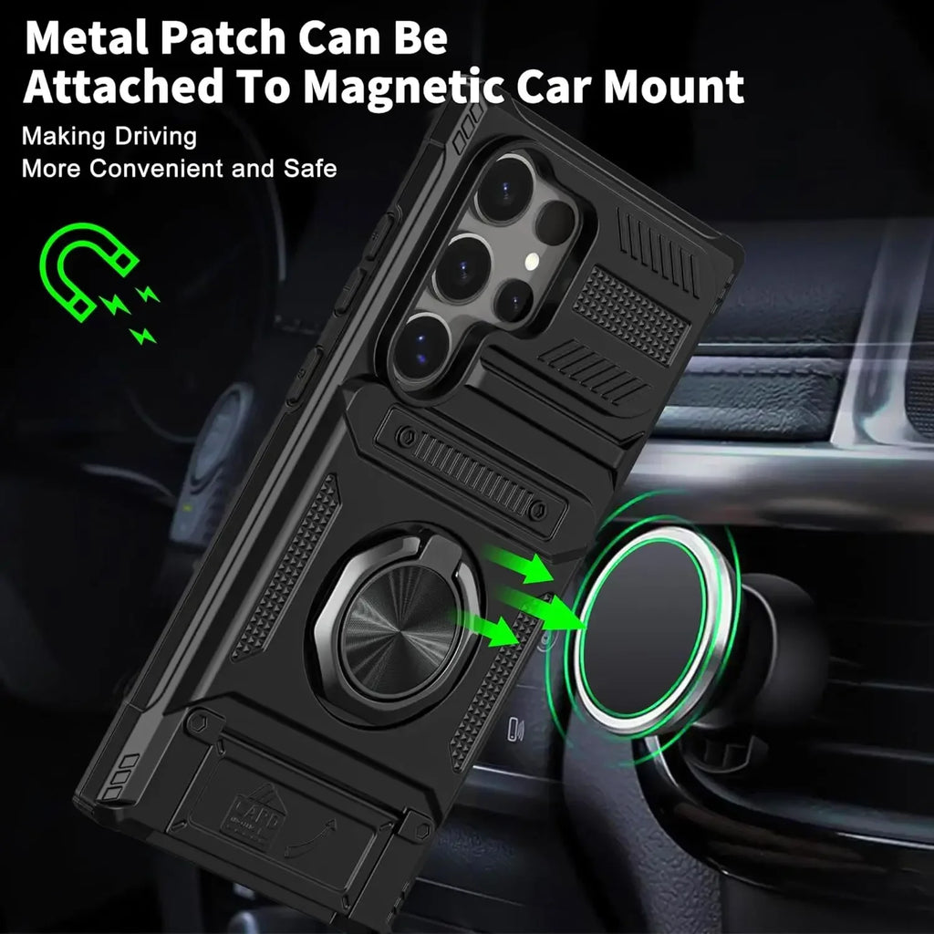 Case For Samsung Galaxy S26 Ultra S25 Plus S24 A56 A36 A55 Card Holder Rotated Ring Kickstand Layer Heavy Shockproof Wallet Case