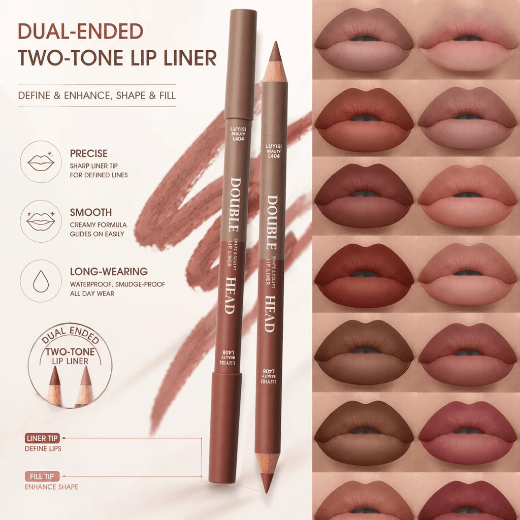 3pcs/Set Lip Makeup Set,2pcs Matte Dual-Color Lip Liner+1pc Moisturizing