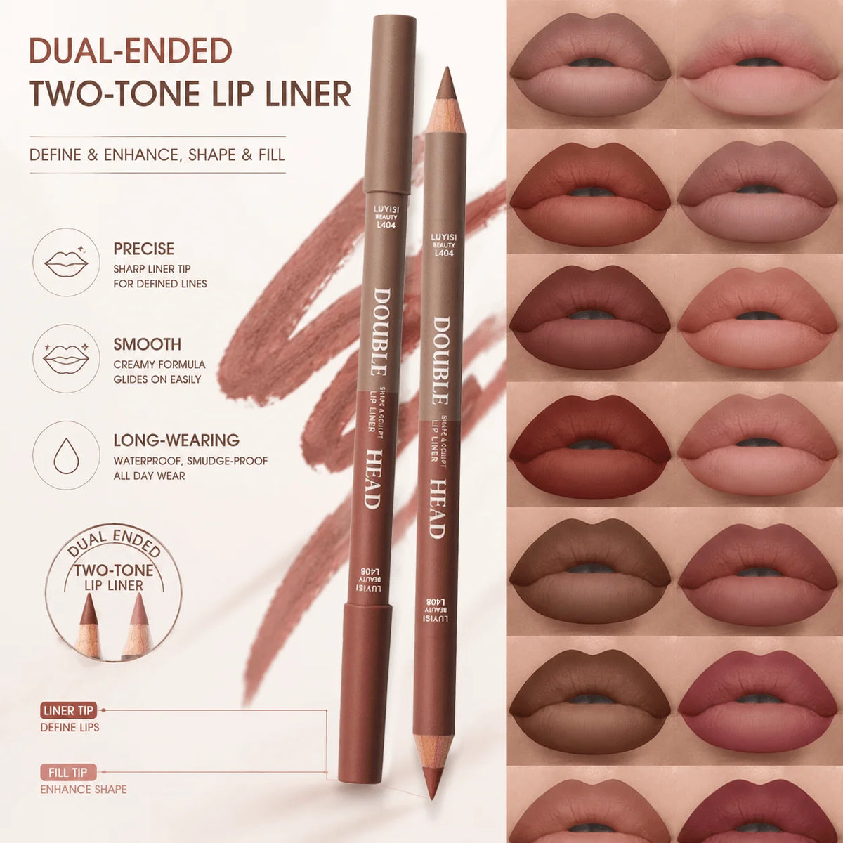 3pcs/Set Lip Makeup Set,2pcs Matte Dual-Color Lip Liner+1pc Moisturizing