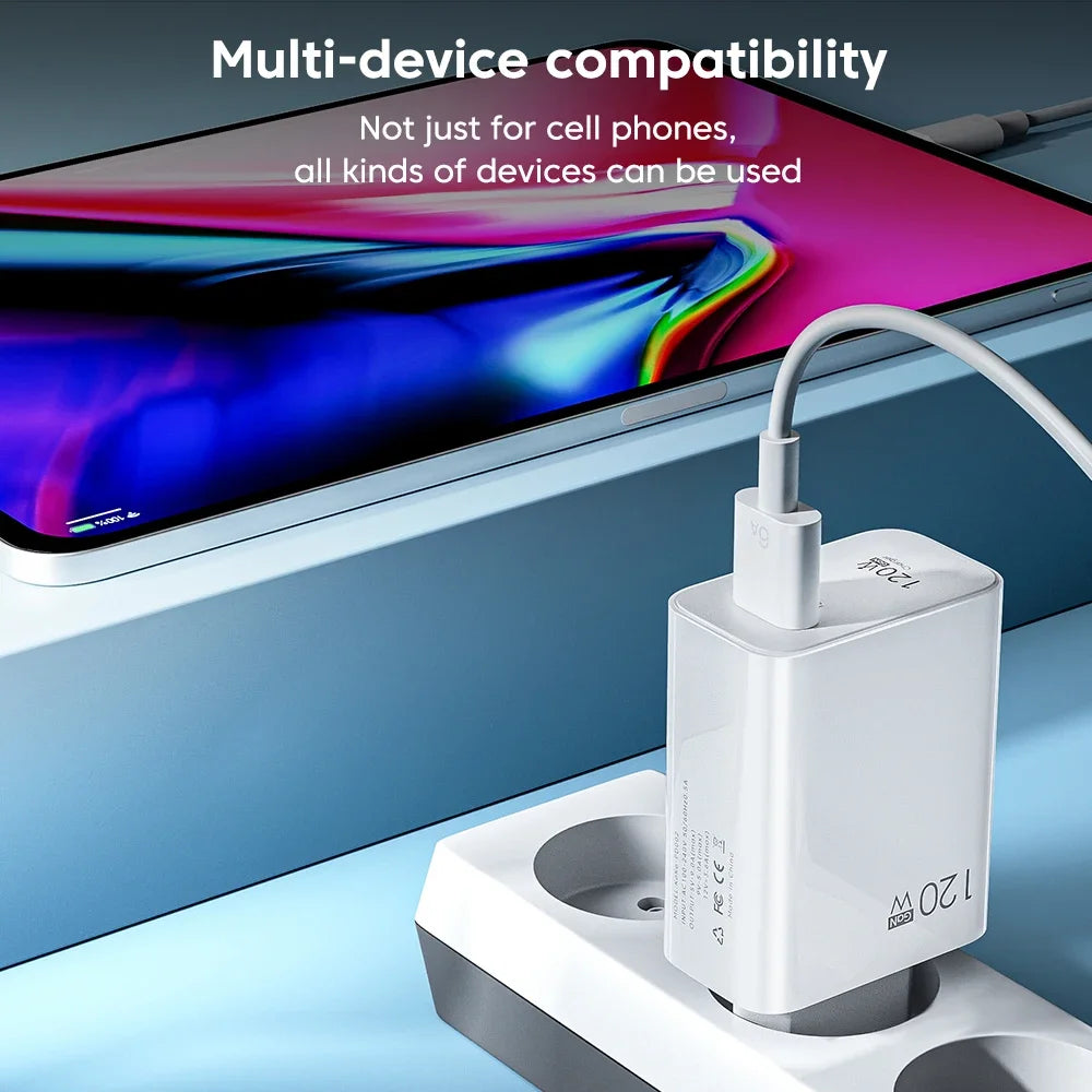 120W USB Fast Charging Charger Type C Cable Quick Charge Phone Adapter for Xiaomi 14 Redmi Oneplus Huawei Samsung Wall Charger