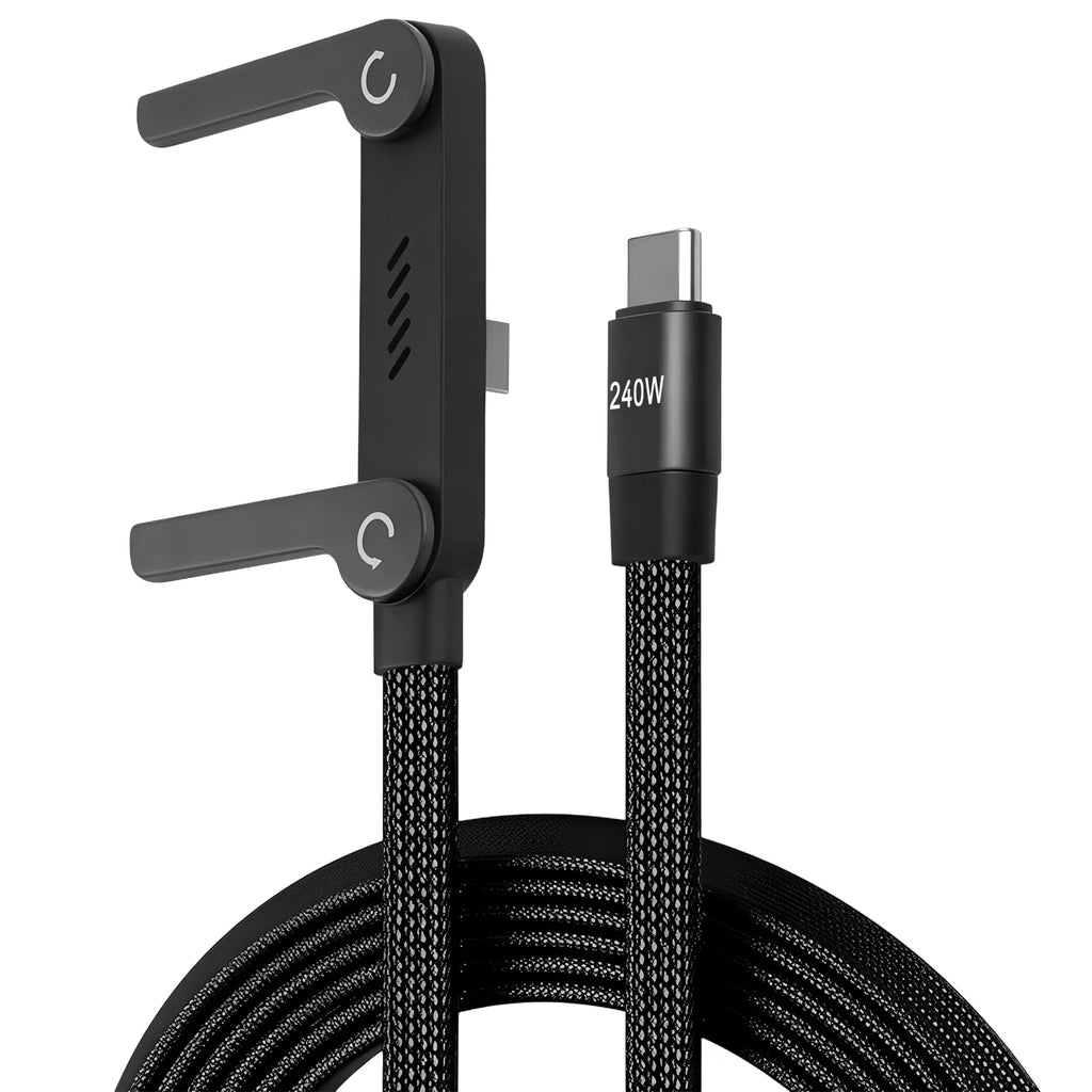 240W PD 2-in-1 Fast Charging Cable with Foldable Phone Holder Stand for iPhone Samsung Xiaomi