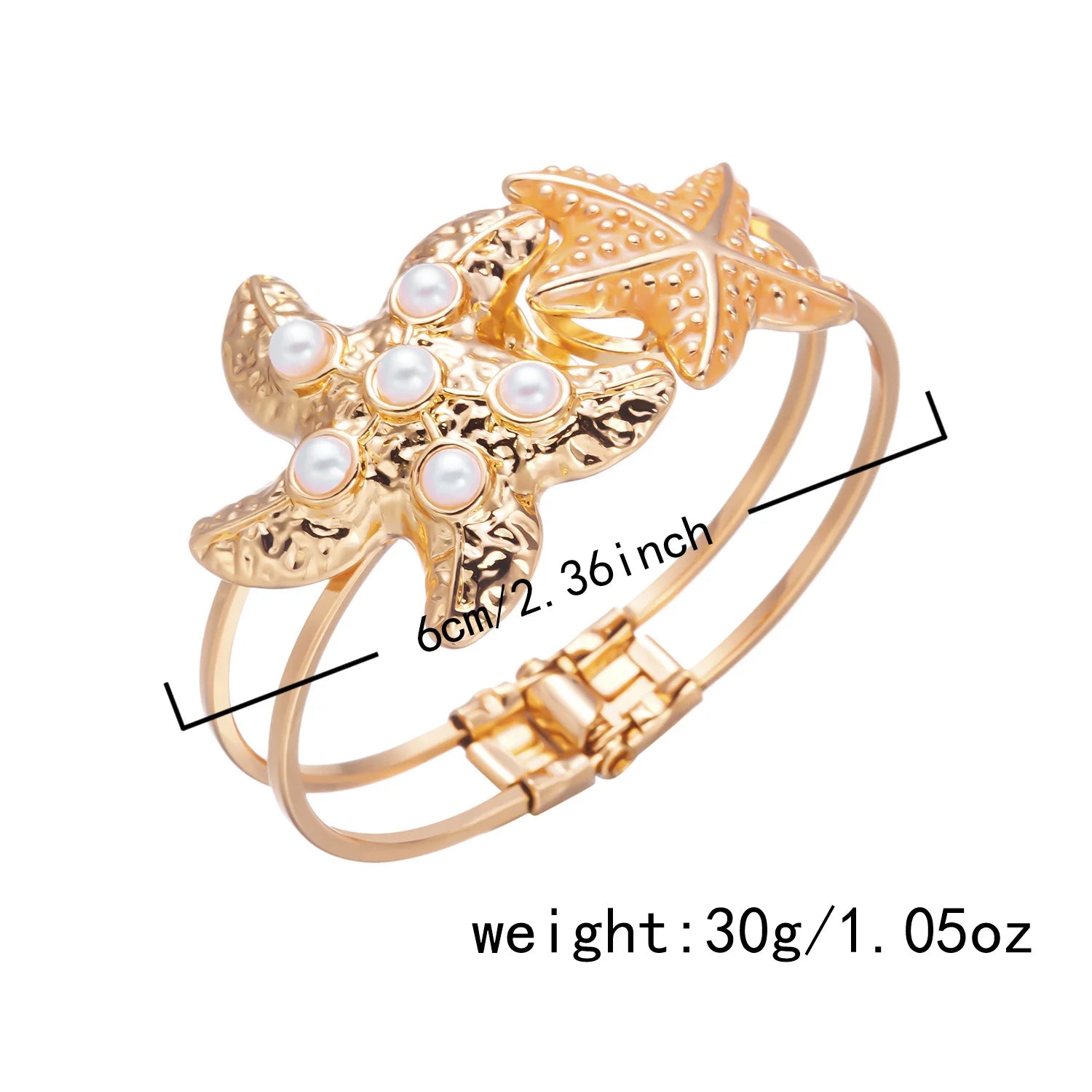 Design Sense Colorful Starfish Open Bangle for Women Elegant Imitation Pearls Starfish Cuff Bracelet Summer Ocean Jewelry