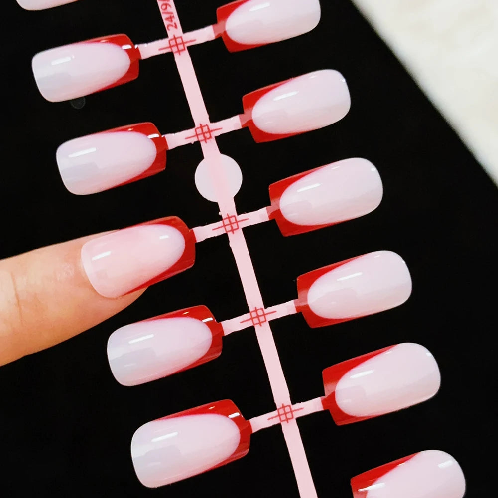120pcs French Glossy Color Block Acrylic False Nails Spring & Summer Nude Tones Press-On Nails Full Cover Square Shape Nail Tips