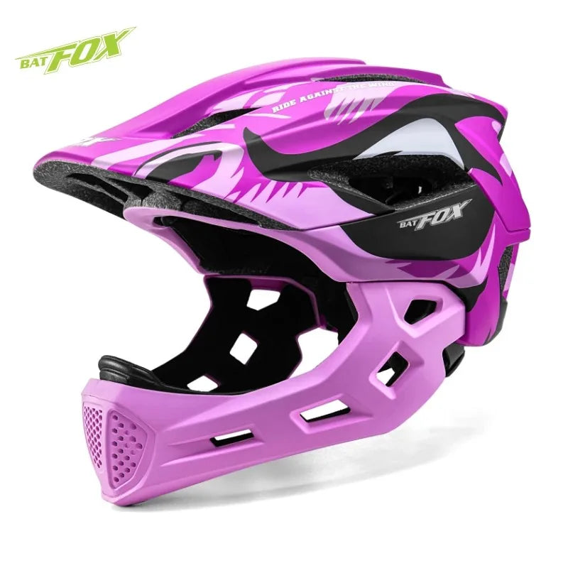 BATFOX Children Full Face Bike Cycling Helmet Adjustable Skating Kids Safty Electric scooter Helmet Suitable For 5-10 Years
