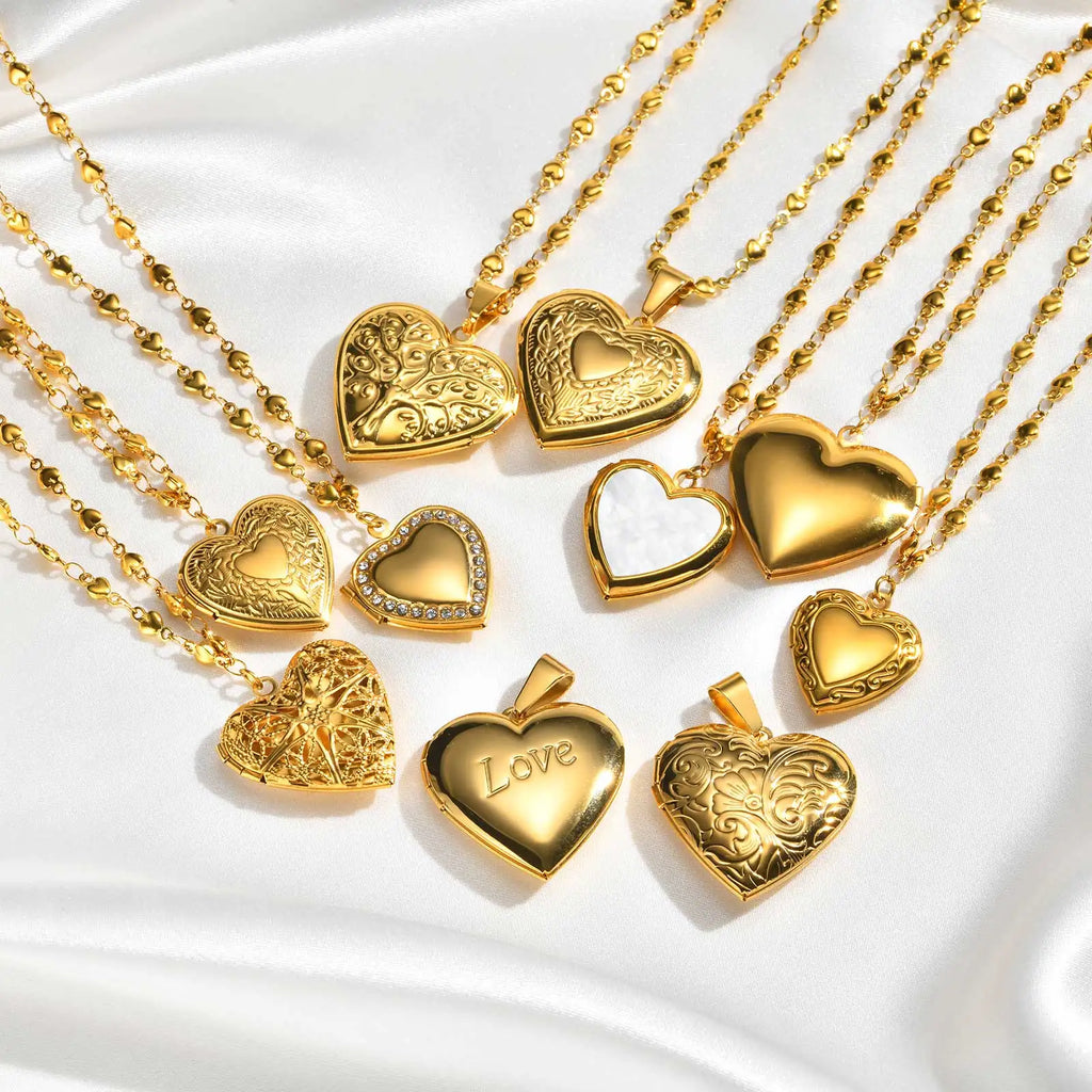 Romantic Heart Locket Pendant for Women Stainless Steel Photo Frame Openable Necklace Heart Chain Necklaces Charm Jewelry Gift
