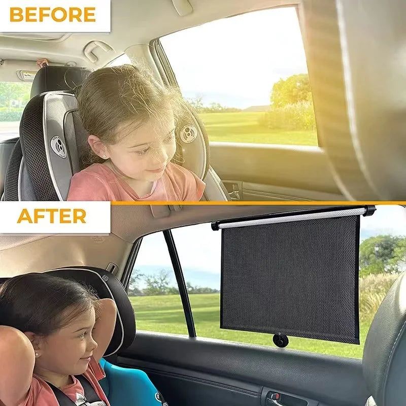 Retractable Car Side Window Sunshade UV Blocking Roller Curtain Mesh PVC Sun Protection Cover Summer Car Travel Accessory