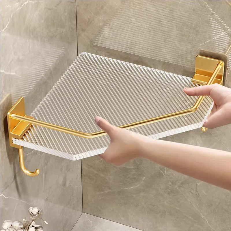 Acrylic Bathroom Tripod Shelf Light Luxury Golden Silver Toilet Rack Shower Room Shampoo Storage Rack Accessories Shelf