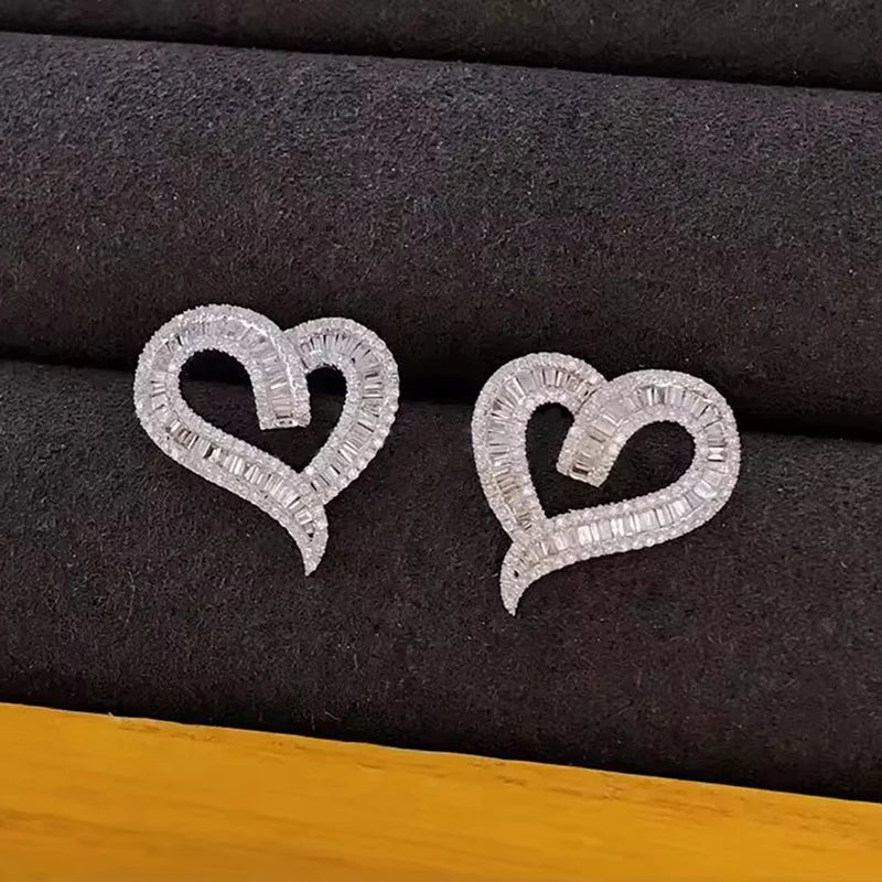 Huitan Romantic Heart Women Earrings Hollow Out Design Inlaid Shiny CZ for Wedding Engagement Anniversary Accessories Jewelry