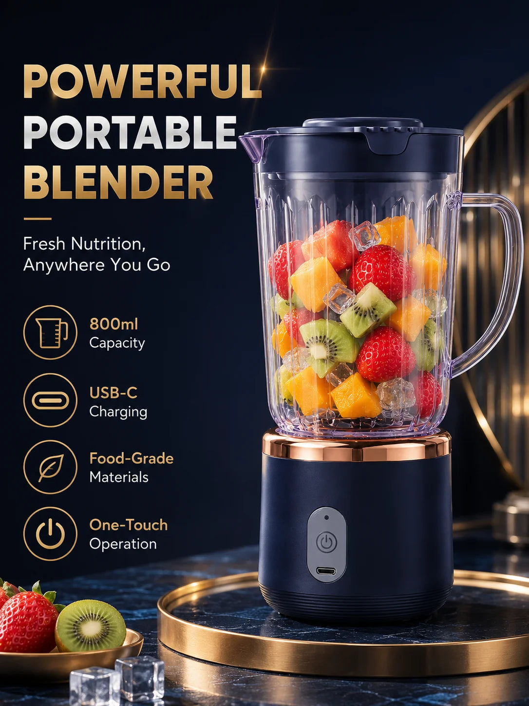 Food Grade 800ml Wireless Blender 1500mAh Battery