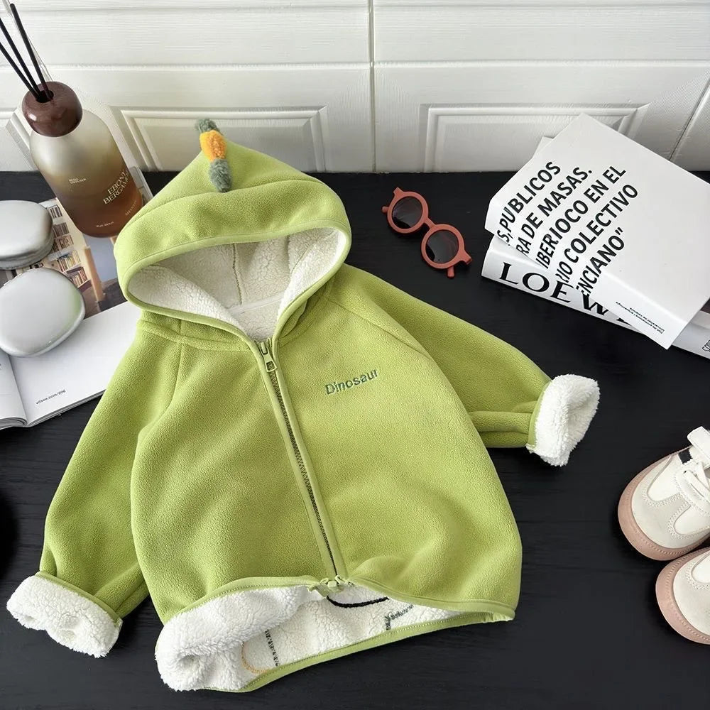 2026 Kids Winter Coat Thickened Fleece Jacket Cartoon Animal Hooded
