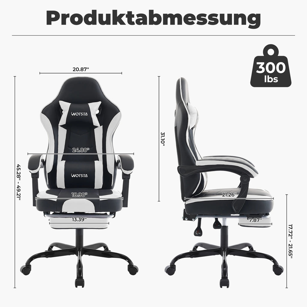 WOTSTA Gaming Chair with Footrest Gamer Chairs Ergonomic with Lumbar Cushion Headrest Chair Height Adjustable Computer Chair