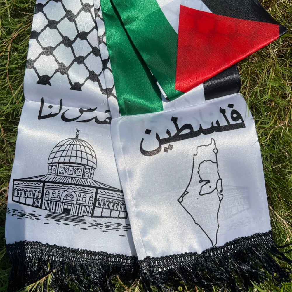 Palestine Scarf 130 x 14cm Palestine Printed Satin Face National Day Flag Palace Map Scarf Shawl