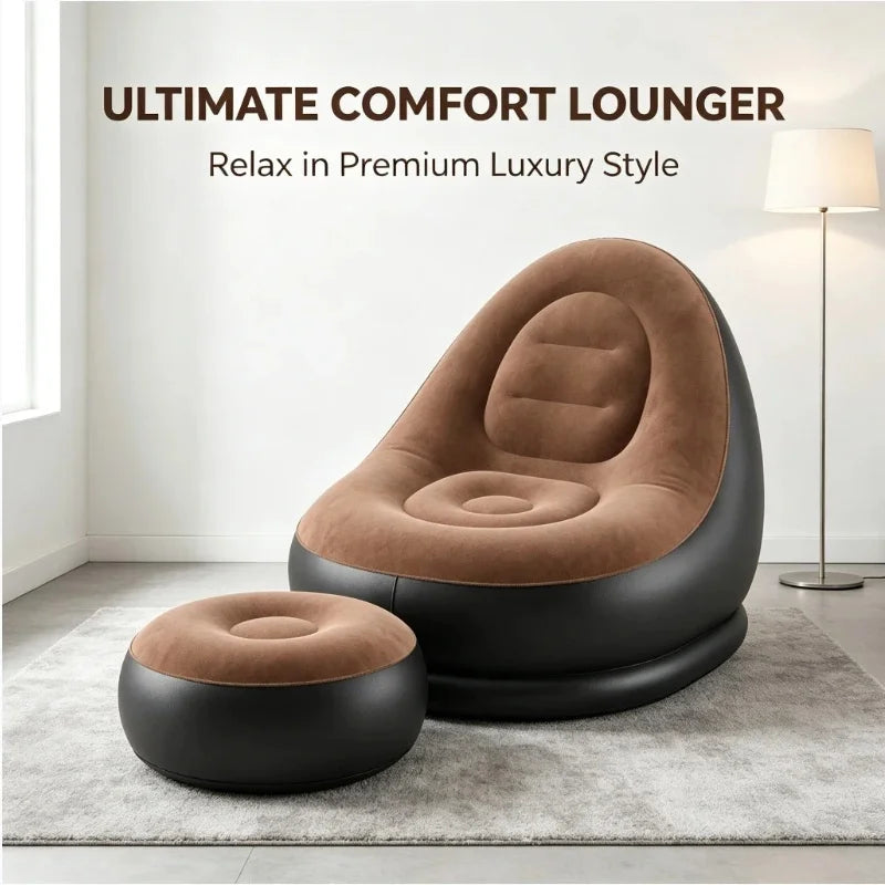 2Pcs Inflatable Chaise Lounge Portable Recliner Sofa Set