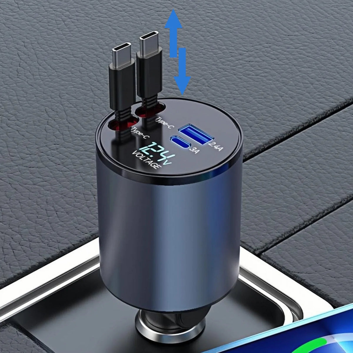 4 in 1 Retractable Car Charger USB C, 120W Fast Charging Car - for iPhone Samsung Huawei