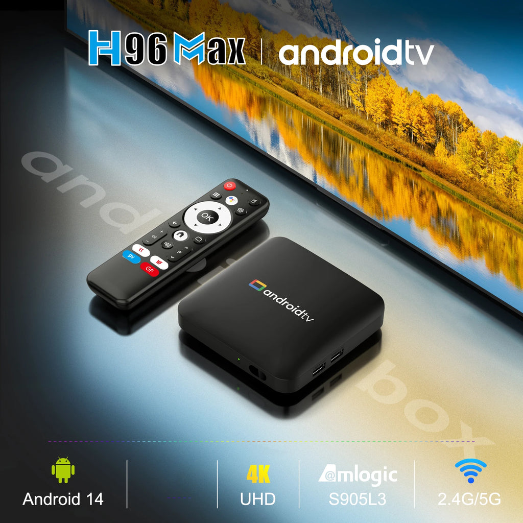 H96 MAX Amlogic S905L3 Android14.0 ATV AI TV Box 4K Video Decording 2.4G/5G WiFi BT4.0 Google Voice Assistant Smart Set Top Box