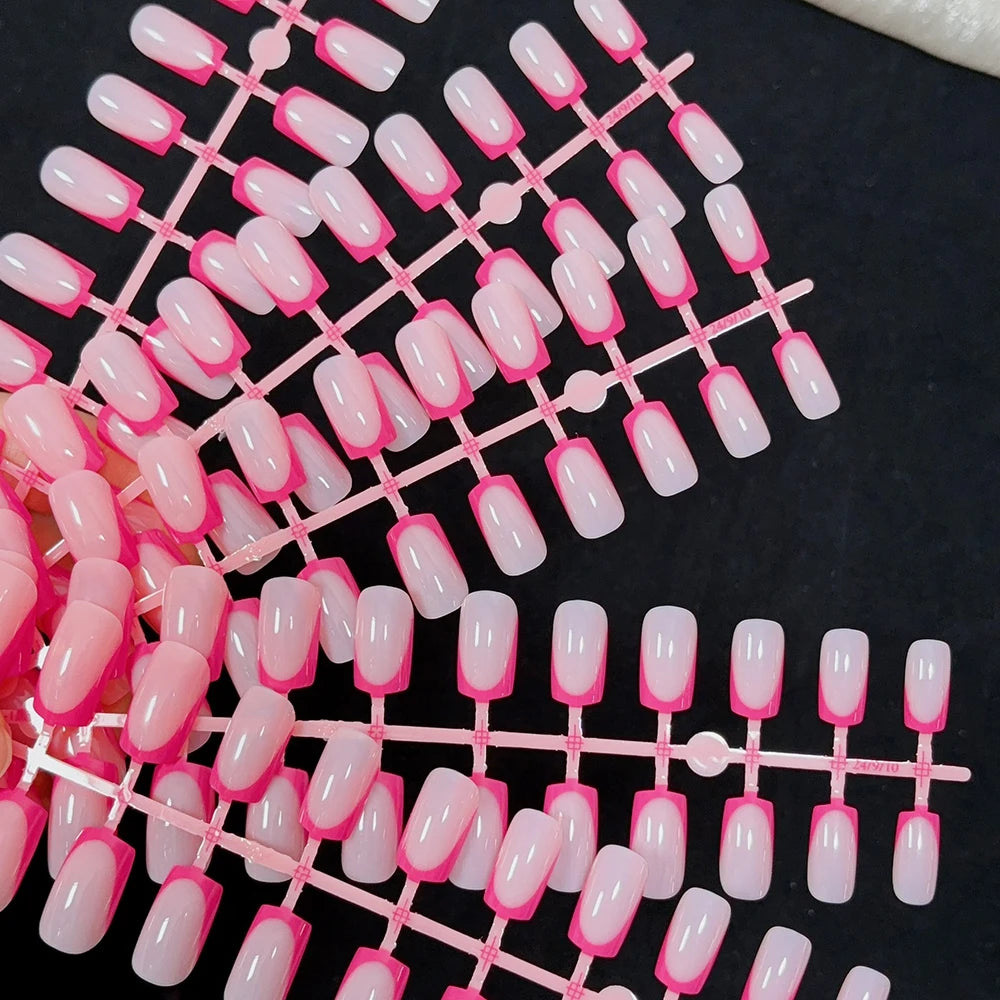 120pcs Simple Colorful Edge French Tip Fake Nails 12Sizes Medium  Square Press On Nail Glossy Full Cover Finish False Fingertips