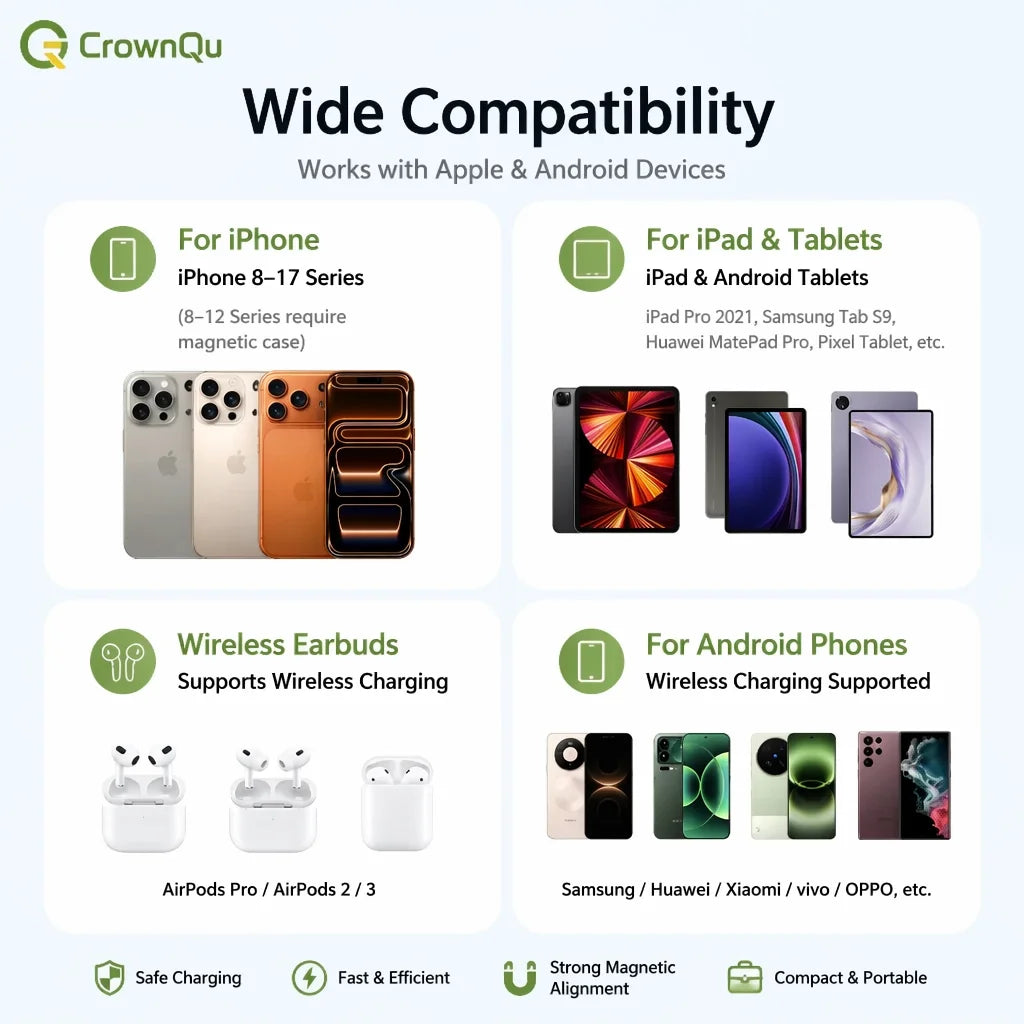 Qi2.2 Magnetic Wireless Charger Stand Foldable 25W Fast Charging with 47.2
