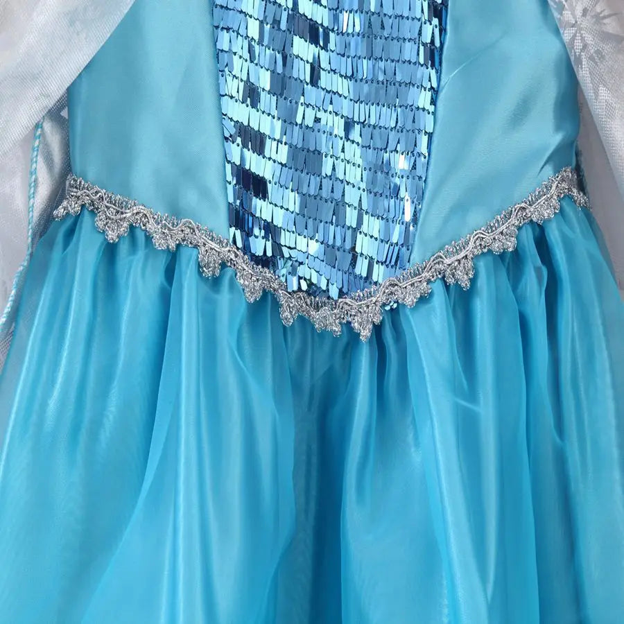 Girls Ice Snow Princess Cosplay Dress with Long Cloak