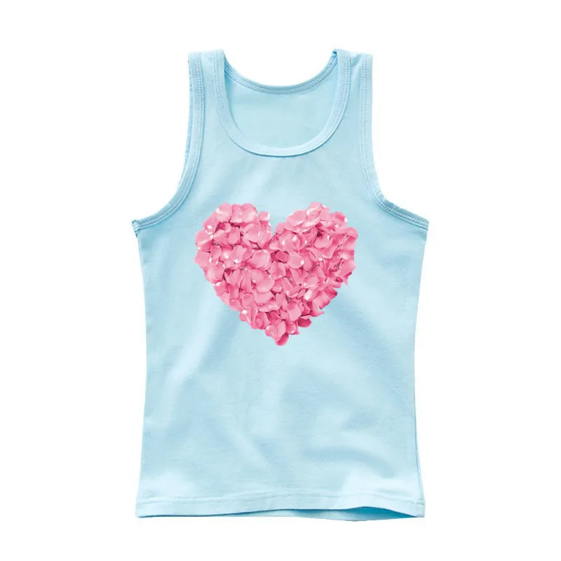 Girls Kawaii Ocean Princess Tanks Kids Sleeveless O-Neck Summer T-Shirt New Catoon Vest Top for Toddler Kids
