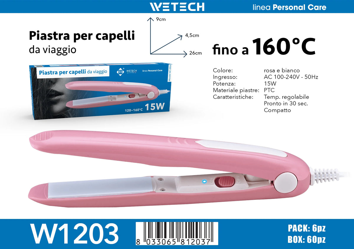 360° Swivel Power Cord Hair Straightener Flat Iron, 160‑220°C Adjustable Temperature