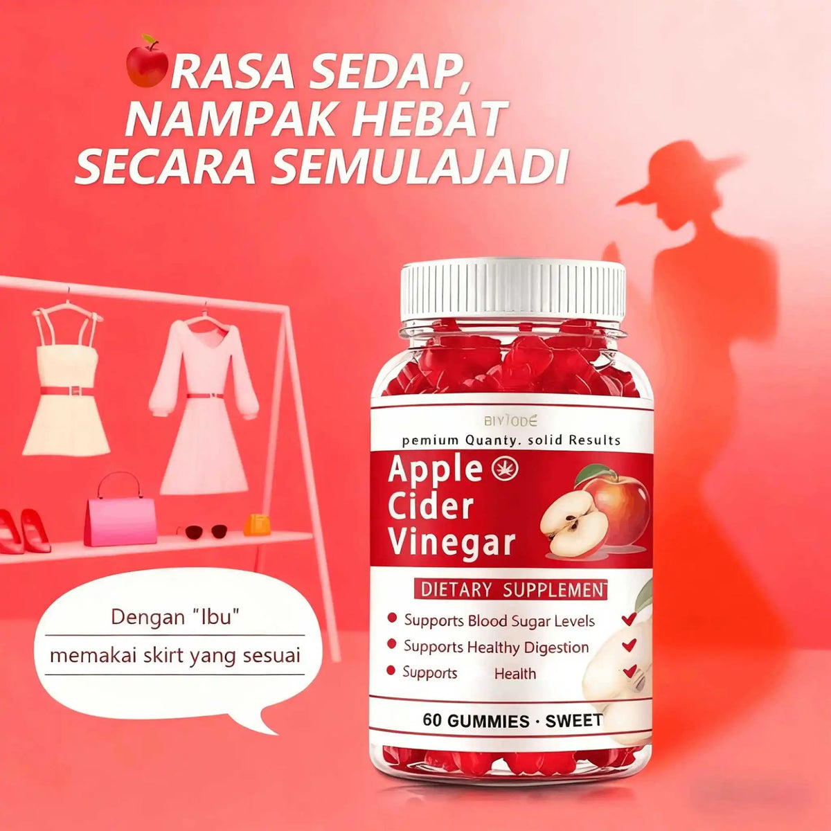 60 Count Apple Cider Vinegar Gummies Supplement Immune System