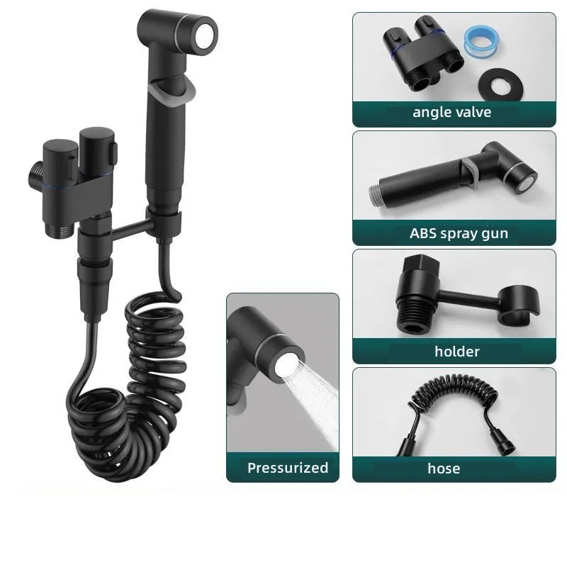 Toilet Cleaning Bidet Toilet Sprayer Set Water Portable Handheld Bidet Sprayer Shower Double Outlet Angle Valve Accessories