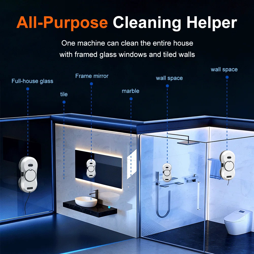 PuRuiKai Robot Window Cleaner, 5600Pa Window Cleaner Robot, Remote Control, 3 Cleaning Modes, Intelligent Edge Monitoring