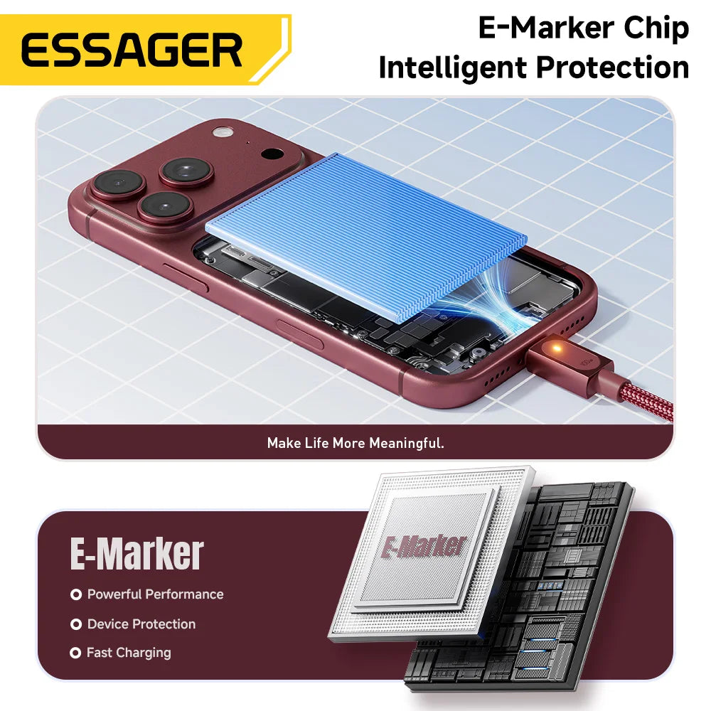 Essager 100W USB C Cable For IPhone18 17 Pro Max PD Fast Charging
