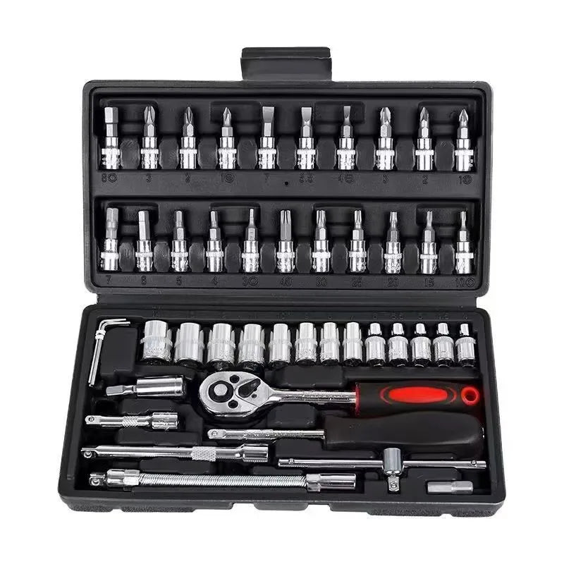 46-Piece Socket Set with Chrome Vanadium Tools, Ratchet, Extensions, and Portable Case for Car and Home Repairs