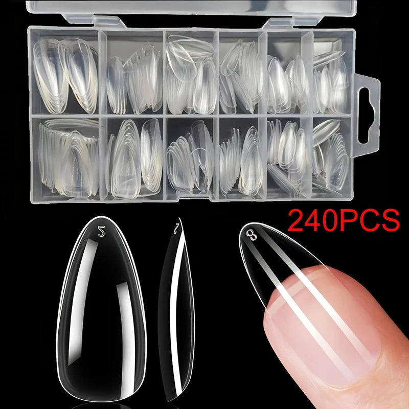 120/240 Pieces Long Soft Gel Nail Stickers, Transparent Full Coverage Almond-Shaped Press-On Nails, Acrylic Almond-Shaped Nail Stickers for Nail Salon Extension