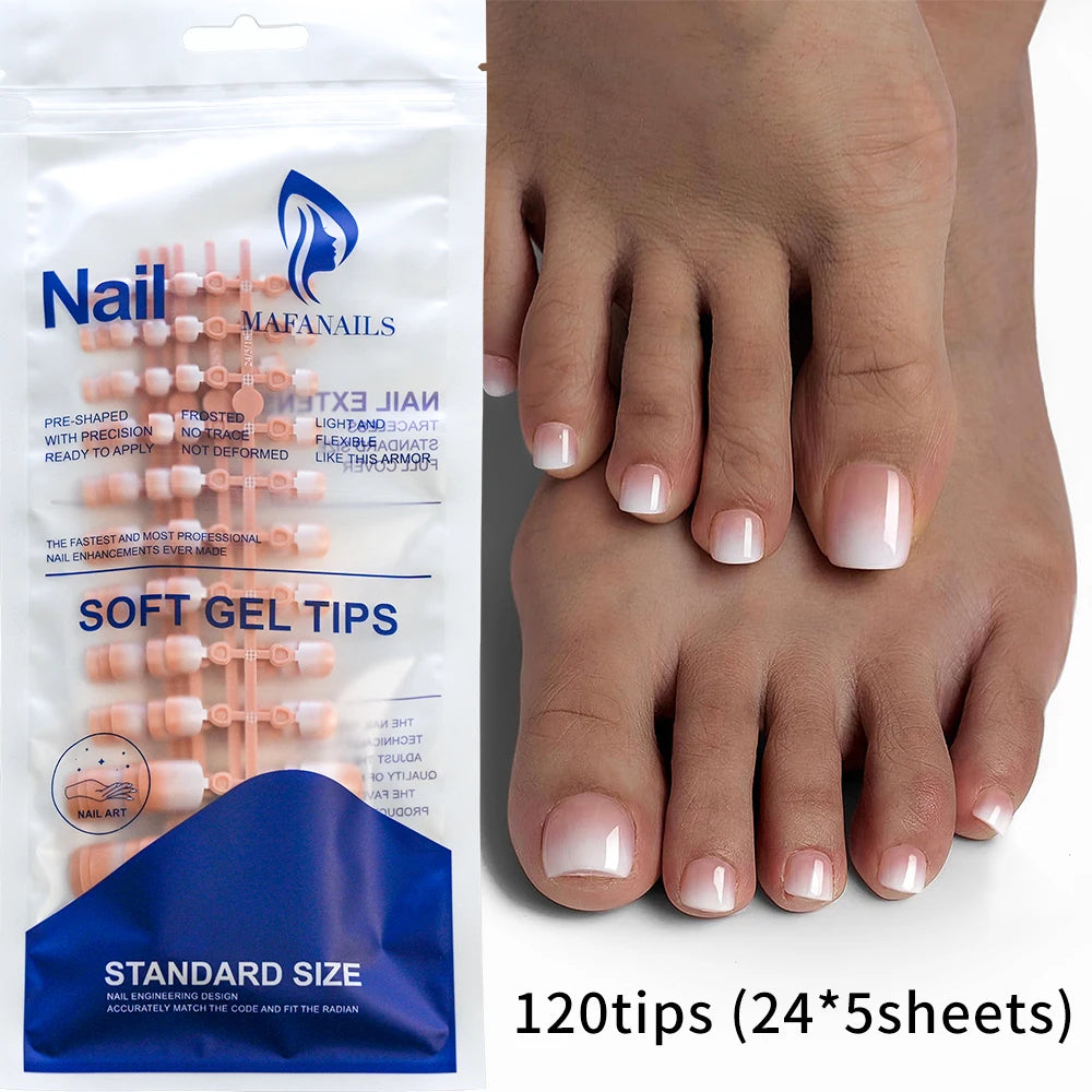 24/120pcs White French Short Square Press On Toenails Nude Pink Glossy Soft Gel False Toe Nails Summer Acrylic Fake Toe NailTips