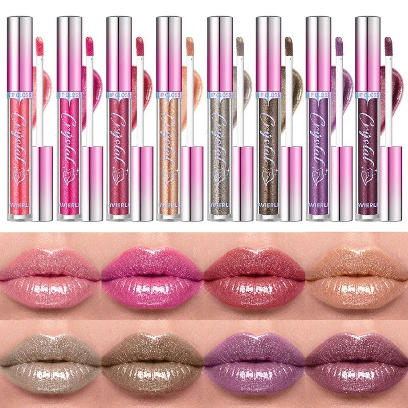 8 Colors Glitter Shimmer Lip Gloss Moisturizing Long Lasting Diamond