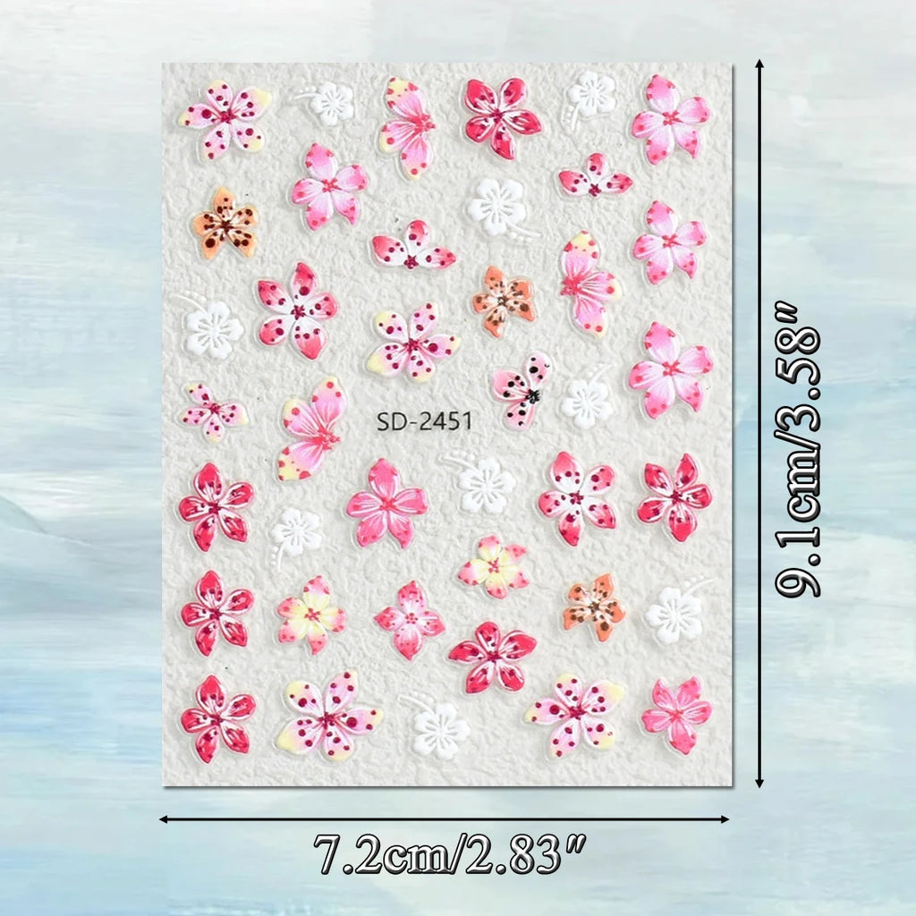 3 to 120 Sheets Tropical Flower Nail Stickers Hibiscus Butterfly Starfish
