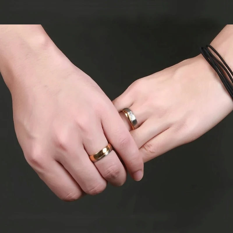 Fashion Stainless Steel Couple Rings For Men Women with Rhinestones