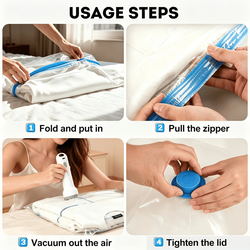 9/12/15 Pack Vacuum Bags for Travel with Rechargeable Cordless Electric Pump