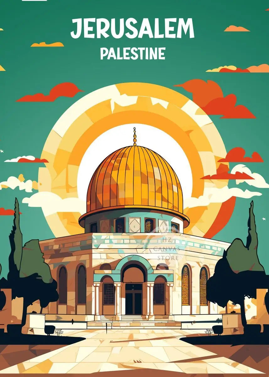 Jerusalem Palestine Travel Poster Religious Shrines Mosque Prints Canvas Painting Wall Art Pictures for Living Room Home Decor