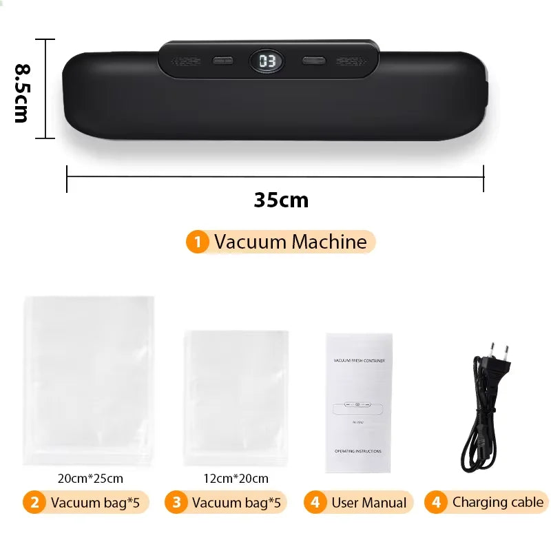 Compact Vacuum Sealer Machine - 60kPa Powerful Suction Food Saver with Leak-Proof Technology | Automatic Air Sealing System