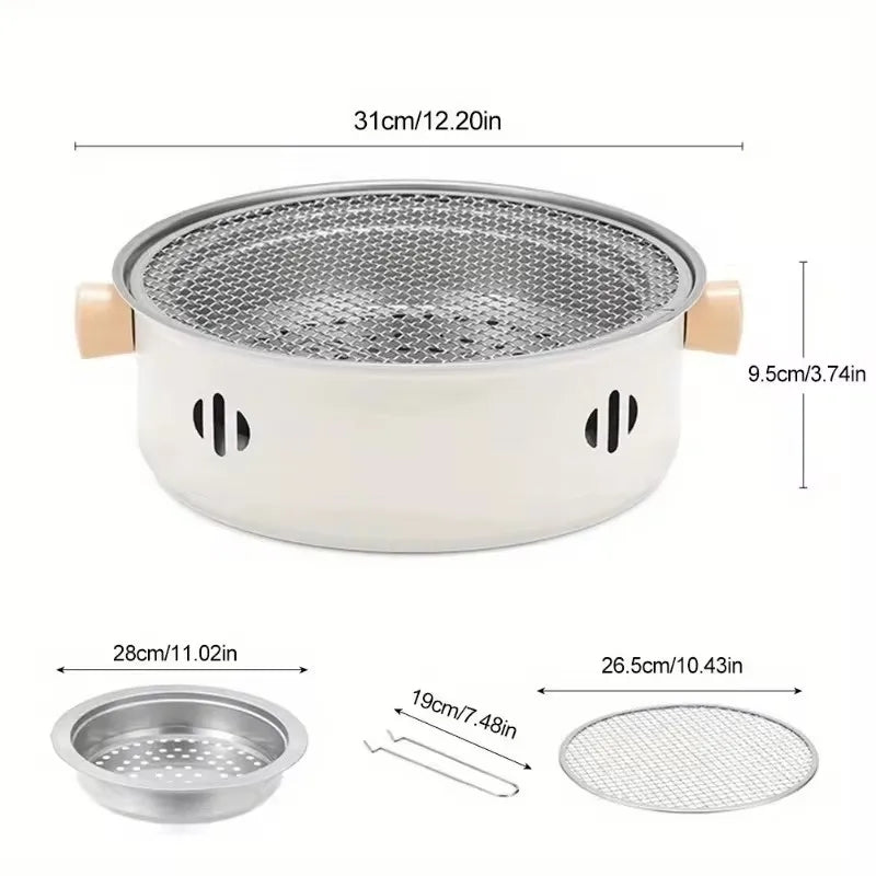 Portable Stainless Steel Charcoal BBQ Grill with Removable Cooking Grate for Indoor and Outdoor Cooking