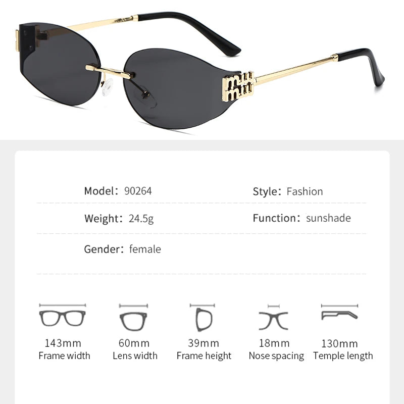 Rimless Oval Sunglasses Women UV400 Oversized Gradient