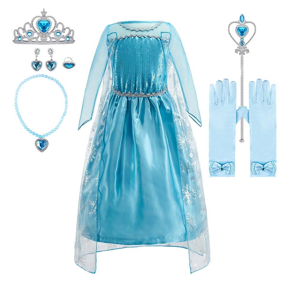 Children Anna Elsa Dress Girls Princess Cosplay Costume