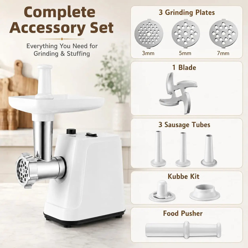 Meat Grinder Premium Compact Size Sausage Stuffer Kitchen Use White