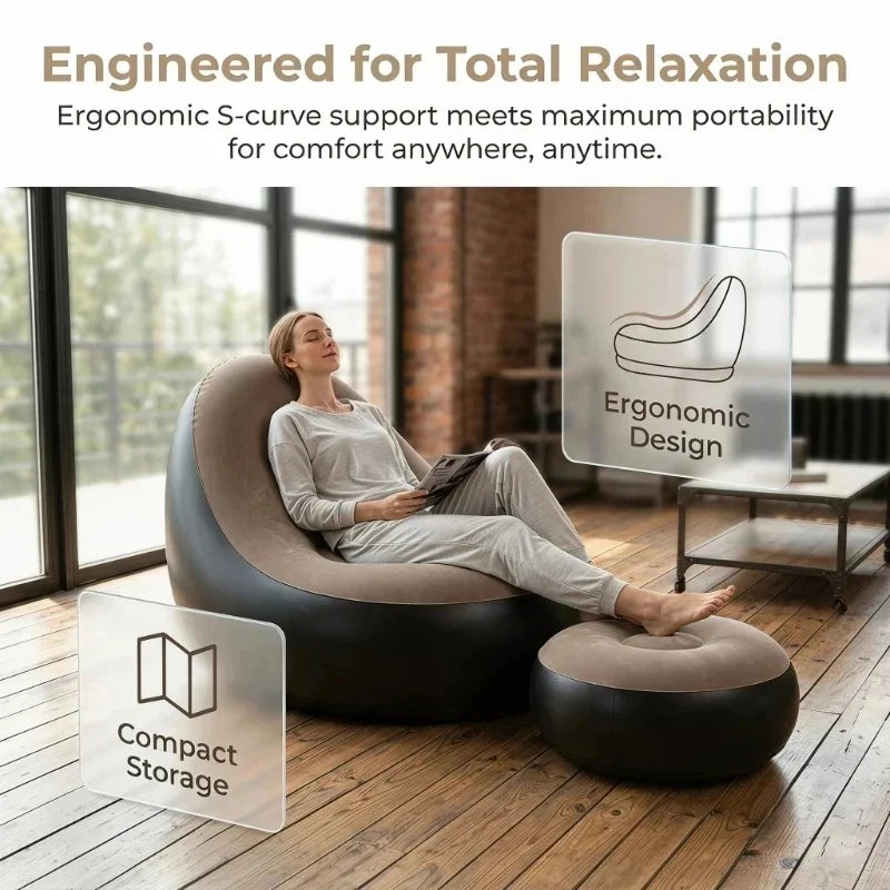 2Pcs Inflatable Chaise Lounge Portable Recliner Sofa Set