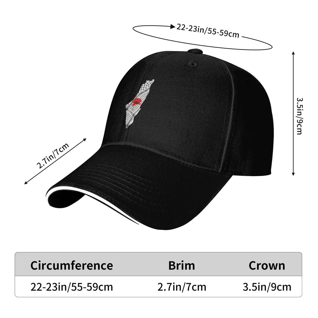 Palestine Map Keffiyeh and Poppy Baseball Cap