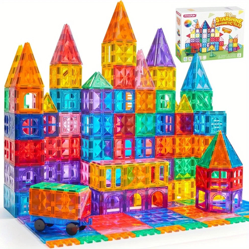 JOYFY 110/66/50 PCS Magnetic Building Tile 3D Magnet Tiles with Vehicle Construction