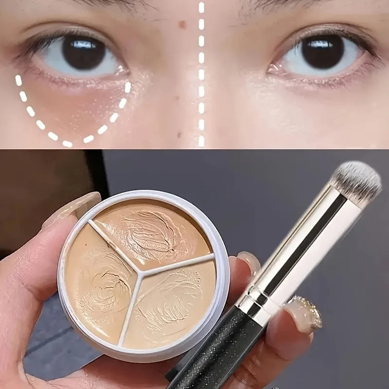 Creamy Triple Shade Concealer Palette with Brush Set,Flawless Makeup,Dark Circles & Blemish Concealer,Even Skin Tone