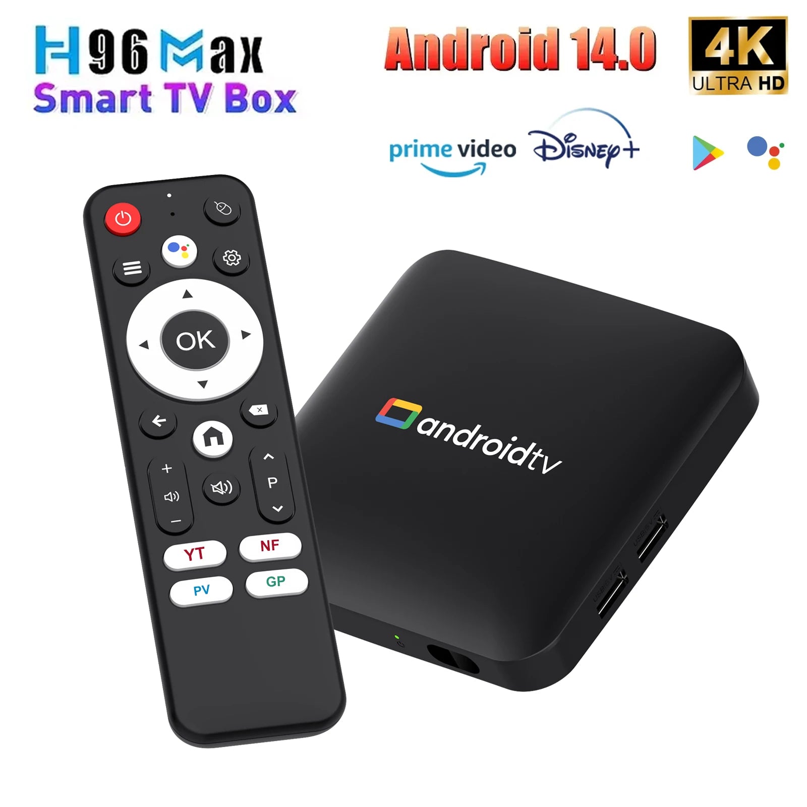 H96 MAX Amlogic S905L3 Android14.0 ATV AI TV Box 4K Video Decording 2.4G/5G WiFi BT4.0 Google Voice Assistant Smart Set Top Box