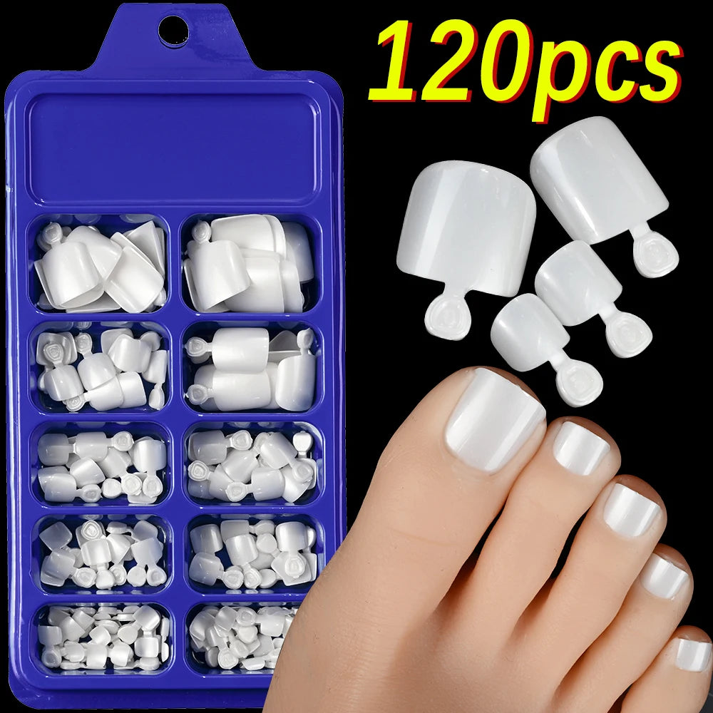 120pcs/Box French Tip Press-On Toenails Pink Color System Square Shape Foot Nails Short Length Glossy Finish False Toe Nails Set
