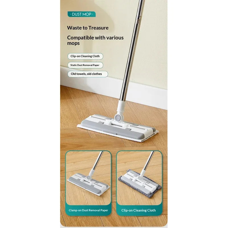 Hands-free flat lazy mop with cloth clip, mop only without cloth
