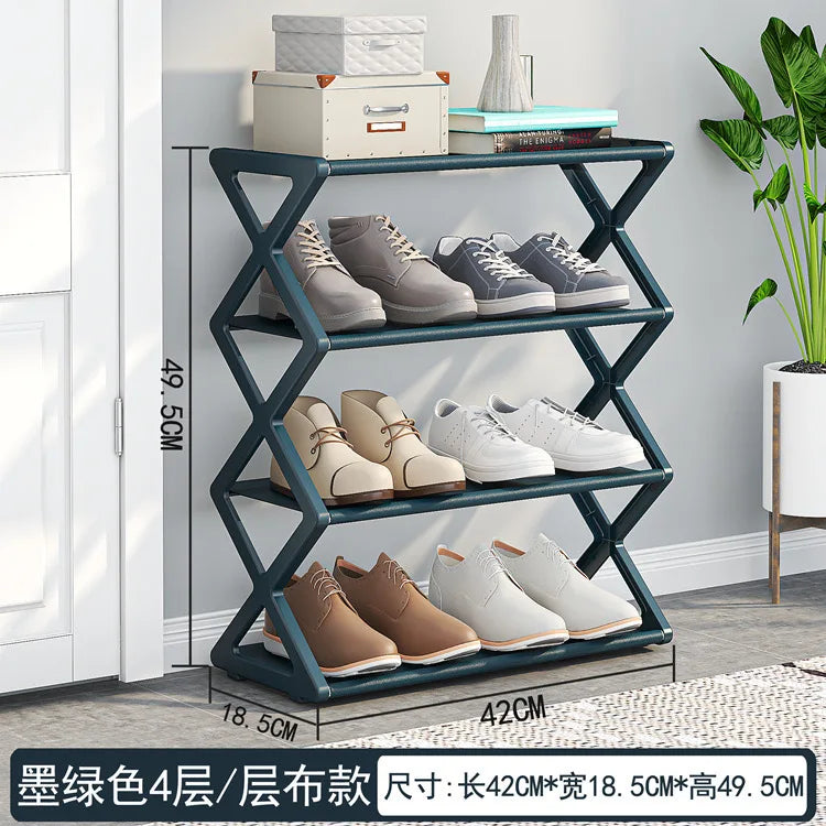 4-Tier X-Type Space Saving Shoe Rack, Solid Color Easy Assembly